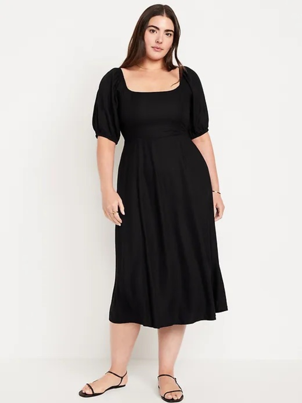 Old Navy Black Fit & Flare Crepe Midi Dress Black Small